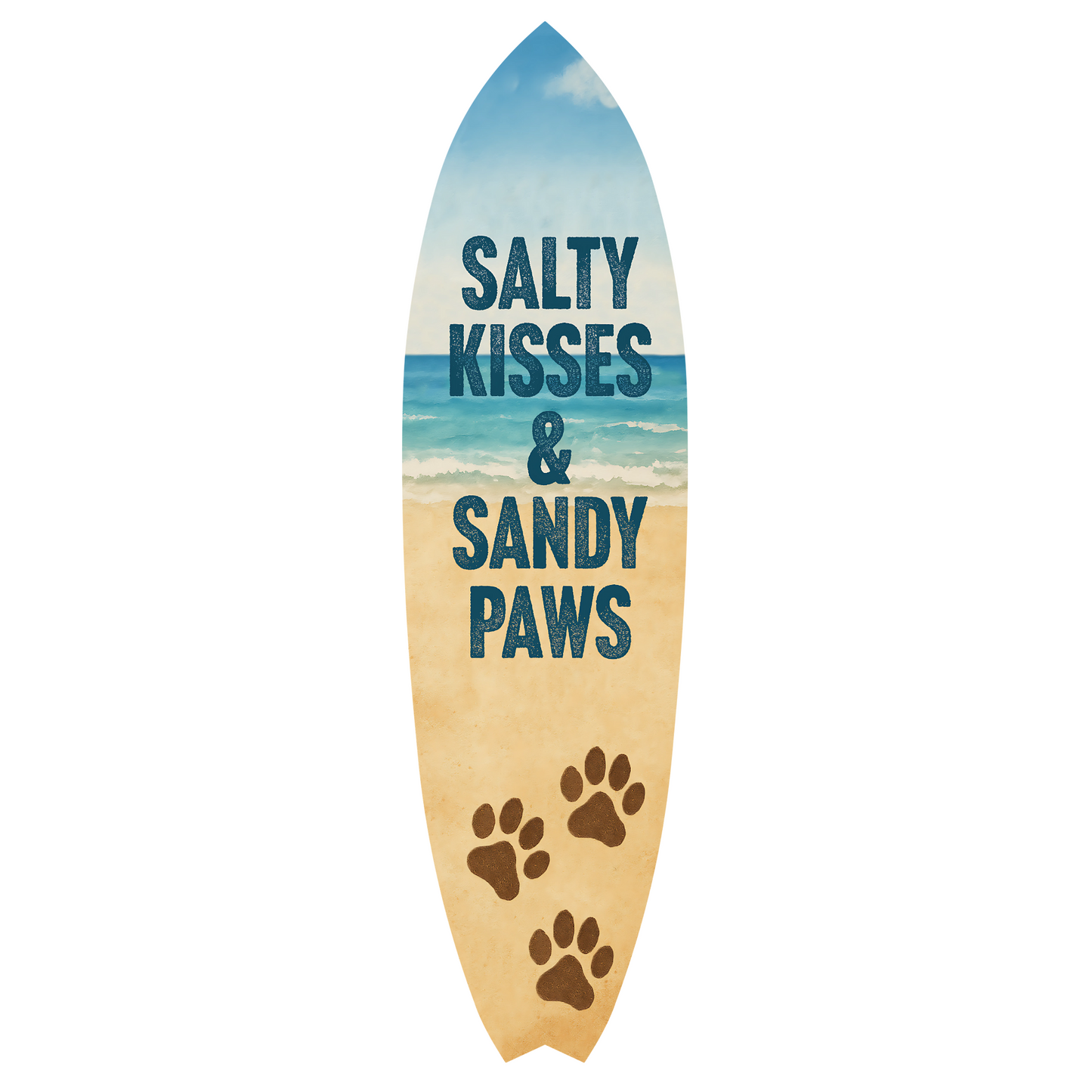 Outdoor Dog Surfboard Wall Decor – Coastal Pet Wall Art for Porch, Pool, Fence, PVC Beach House Decor for Dog Owners, Salty Kisses, 3 foot