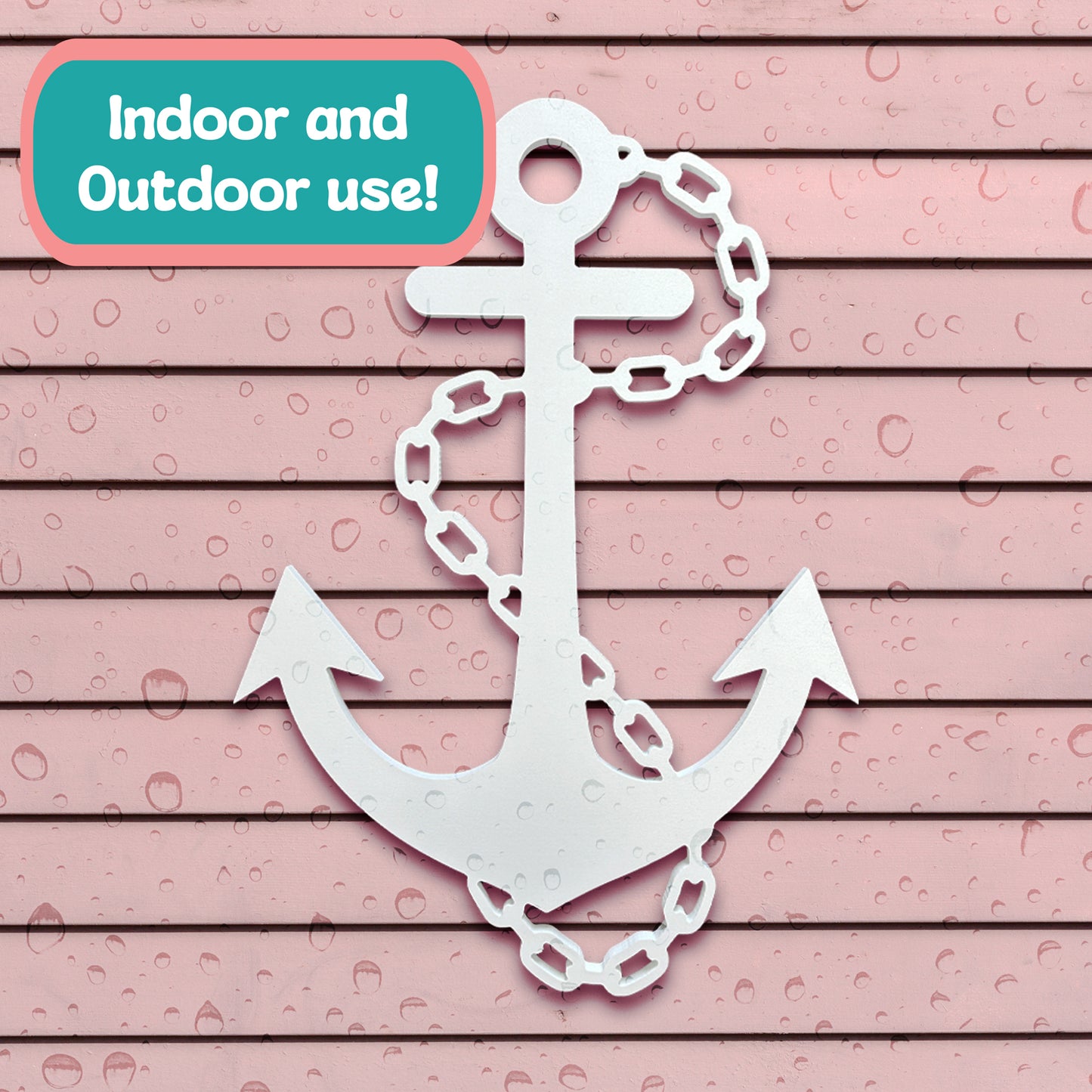 Outdoor Anchor Wall Decor – Nautical Beach House Sign – Weatherproof PVC Anchor with Chain – Ocean Marine Art for Indoor Outdoor Use