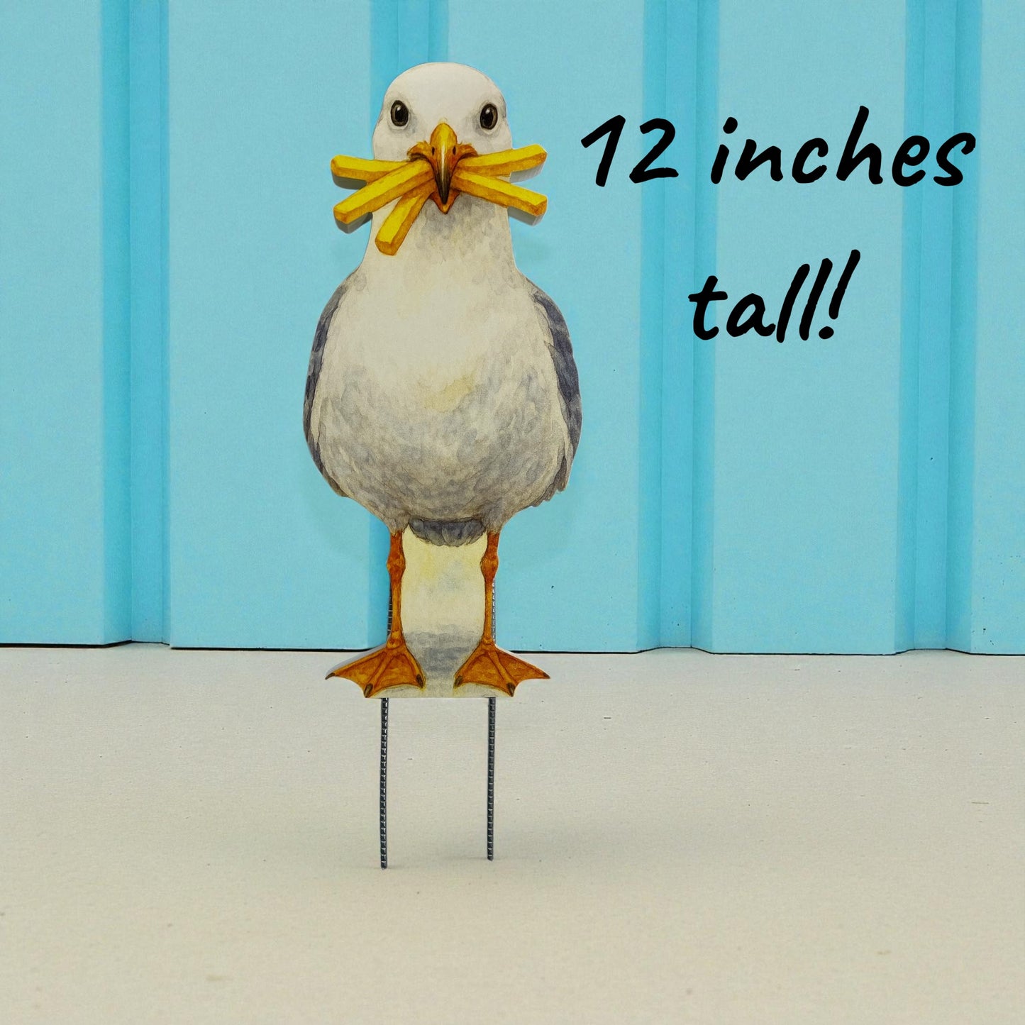 Seagull Yard Signs - Funny Beach Bird Lawn Decorations with French Fries, PVC Outdoor Decor with Metal Stakes, Coastal Garden Accent