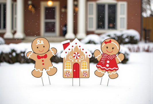 Gingerbread Yard Stakes Set: PVC Christmas Outdoor Decor