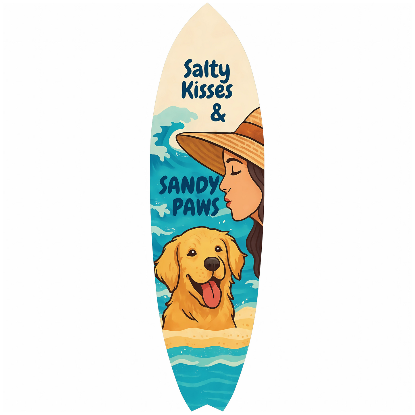 Outdoor Dog Surfboard Wall Decor – Coastal Pet Wall Art for Porch, Pool, Fence, PVC Beach House Decor for Dog Owners, Sandy Paws, 3 foot