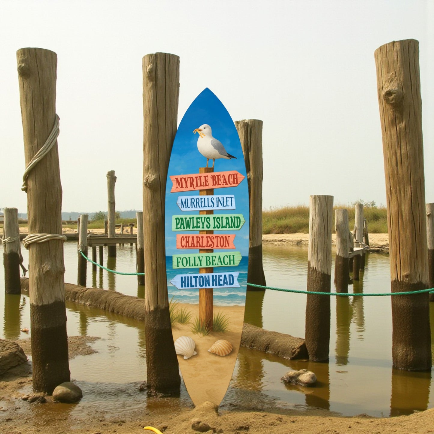 South Carolina Surfboard Wall Art - Coastal Beach House Decor, Weather-Resistant PVC Indoor Outdoor