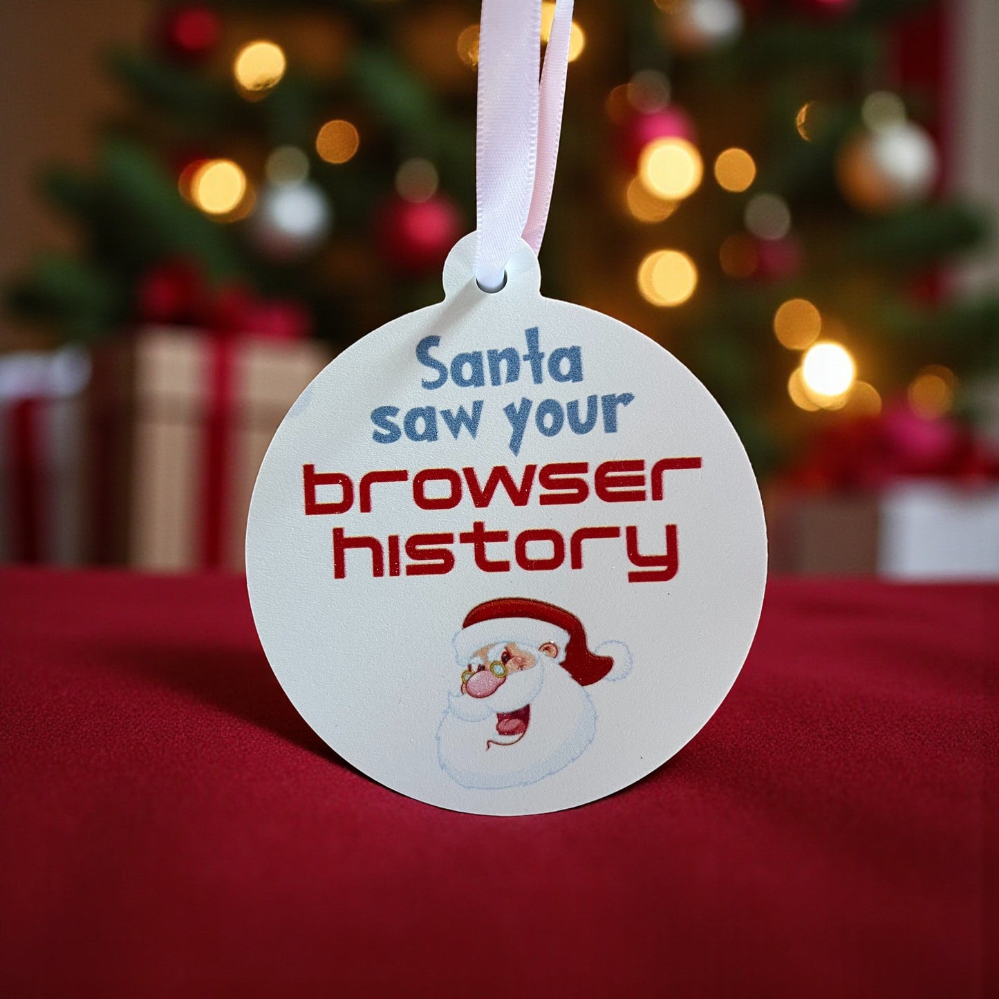 Santa Saw Your Browser History Christmas Ornament: Funny Christmas Tree Decoration