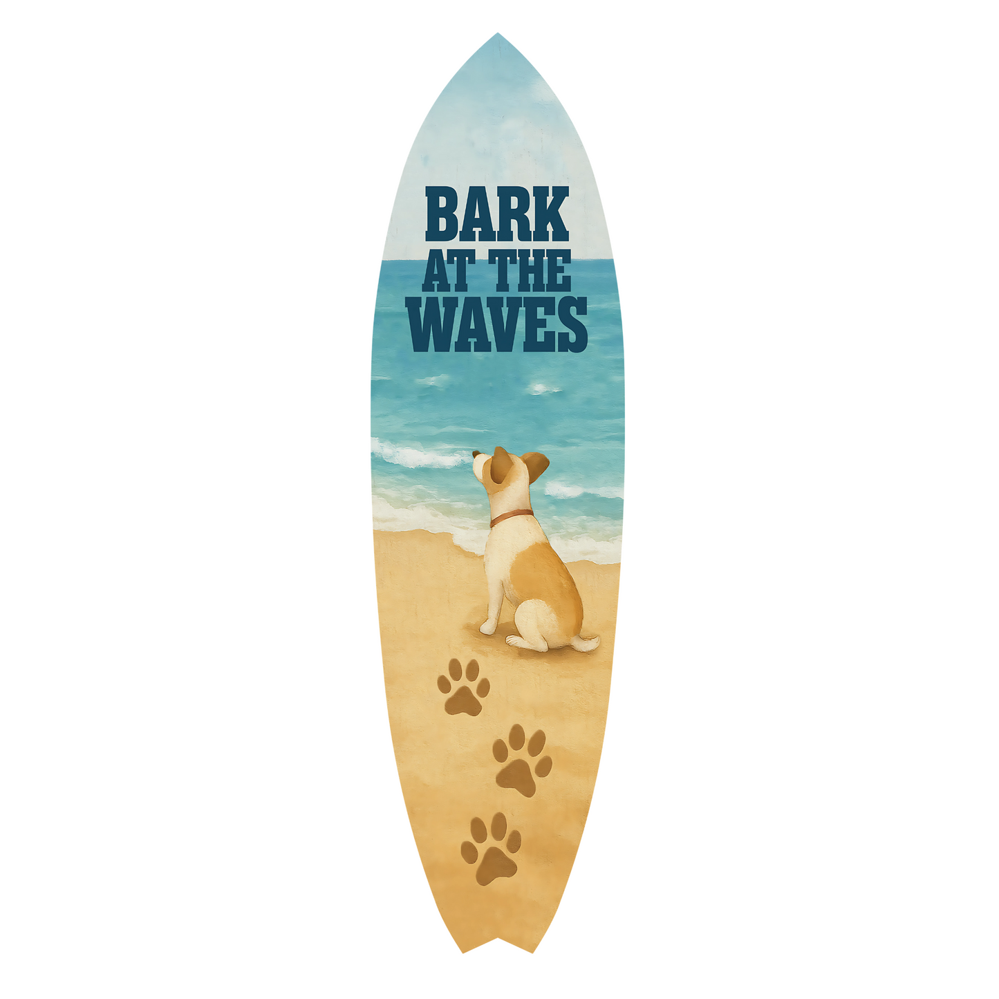 Outdoor Dog Surfboard Wall Decor – Coastal Pet Wall Art, PVC Beach House Decor for Dog Owners, Bark at Waves, 4 foot