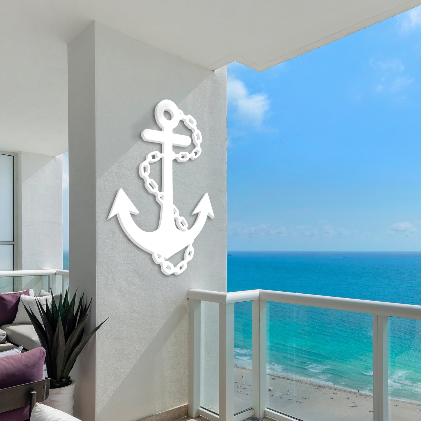 Outdoor Anchor Wall Decor – Nautical Beach House Sign – Weatherproof PVC Anchor with Chain – Ocean Marine Art for Indoor Outdoor Use