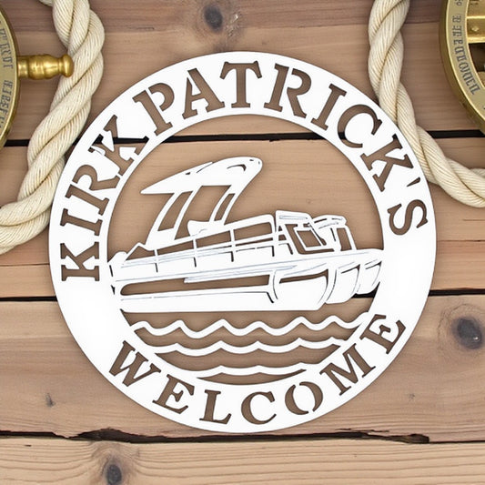 Pontoon Boat Name Sign – Custom Dock or Boathouse Plaque, Outdoor PVC, Nautical Lake/Beach House Decor