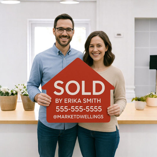 SOLD Sign for Realtors – Red House Shape Photo Prop, Real Estate Closing Sign, Custom Agent Marketing Sign, Social Media Prop