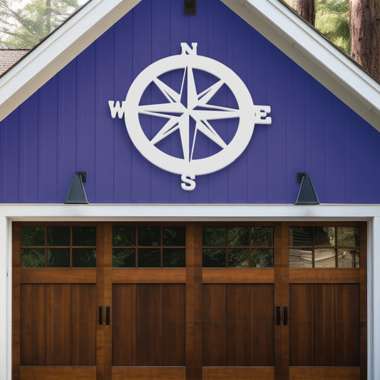 Outdoor Nautical Compass Sign - Outdoor PVC Coastal Wall Art for Beach House, Garage, Shed - Compass Rose Wall Decor