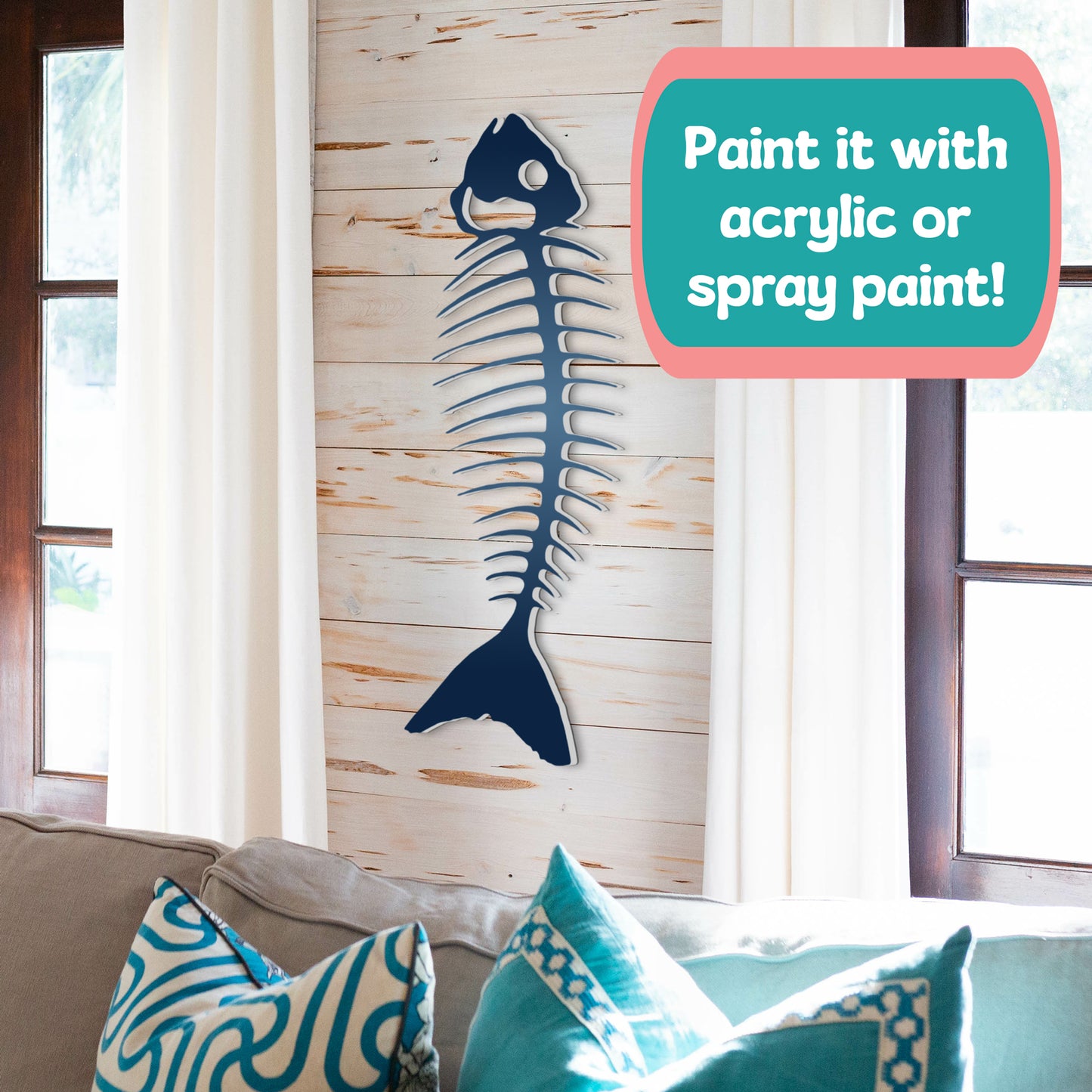 Outdoor Bonefish Wall Art – PVC Nautical Fish Decoration for Coastal Beach House, Pool Area, Fence and Shed