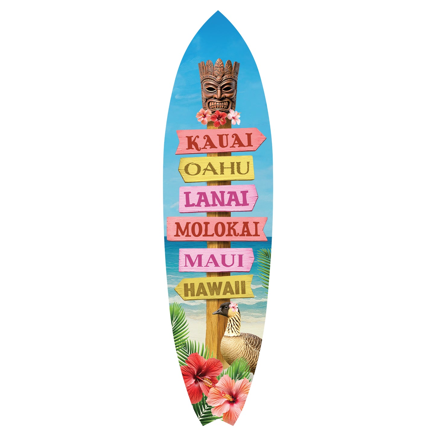 Hawaii Surfboard Sign – PVC Directional Island Wall Art - Beach House Decoration - Outdoor Tropical Decor