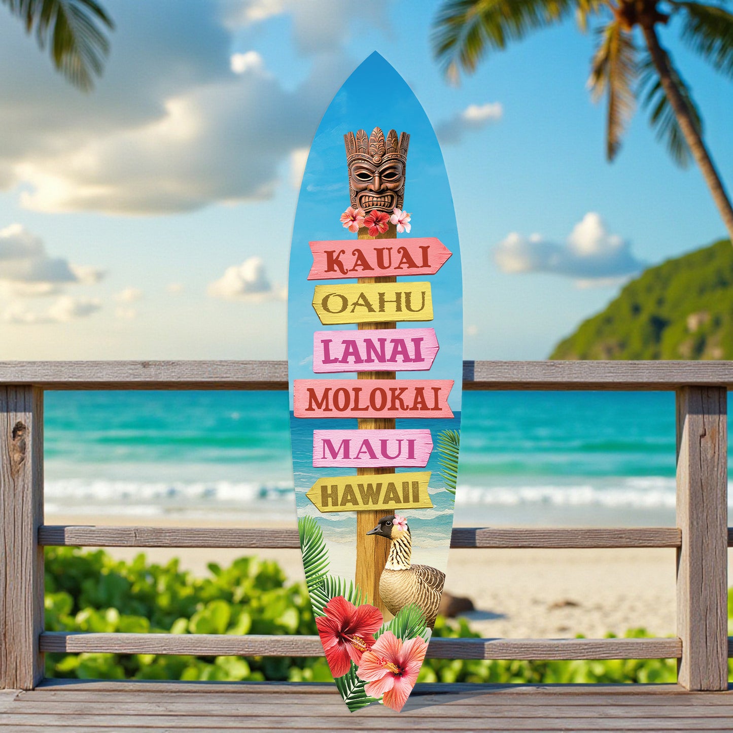 Hawaii Surfboard Sign – PVC Directional Island Wall Art - Beach House Decoration - Outdoor Tropical Decor
