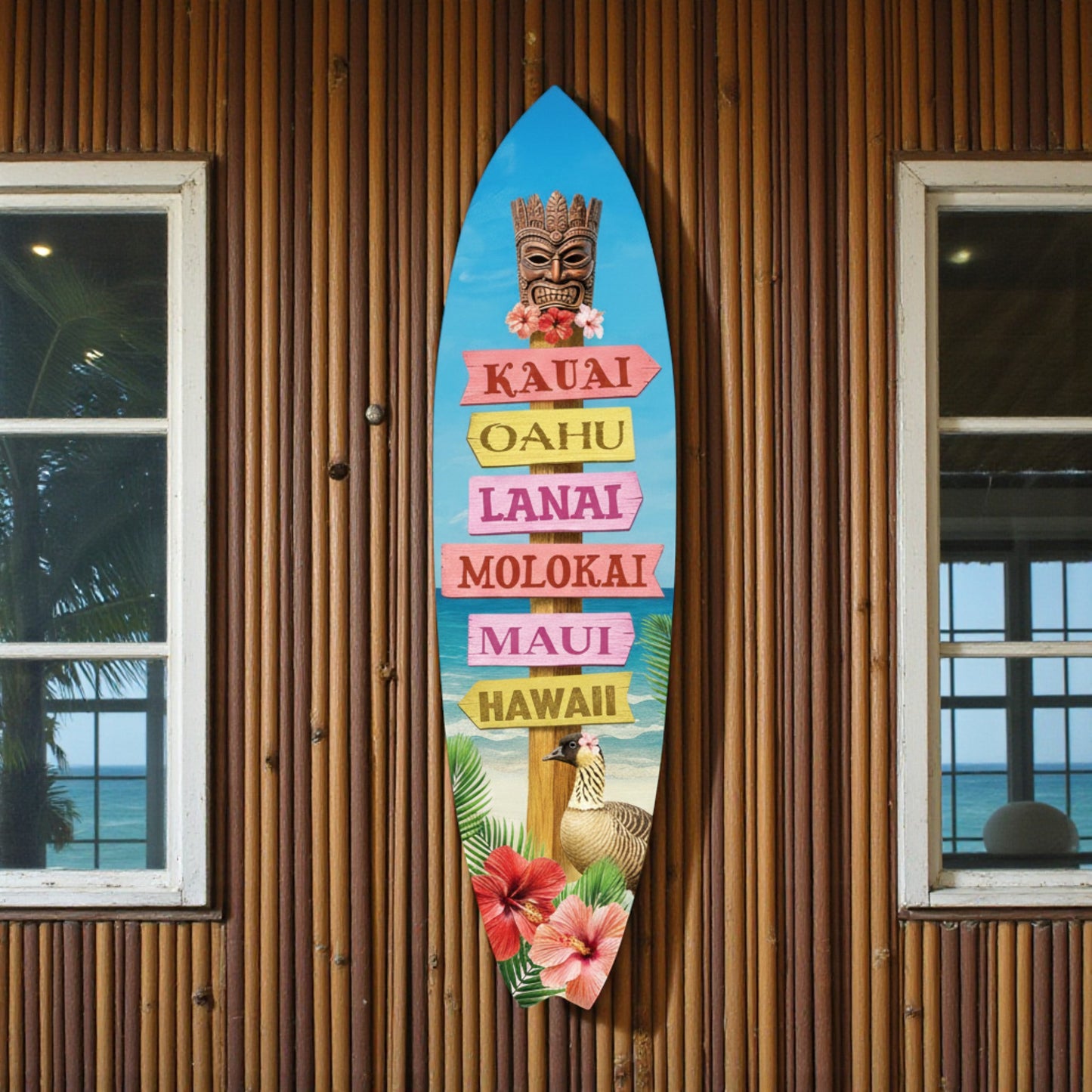 Hawaii Surfboard Sign – PVC Directional Island Wall Art - Beach House Decoration - Outdoor Tropical Decor