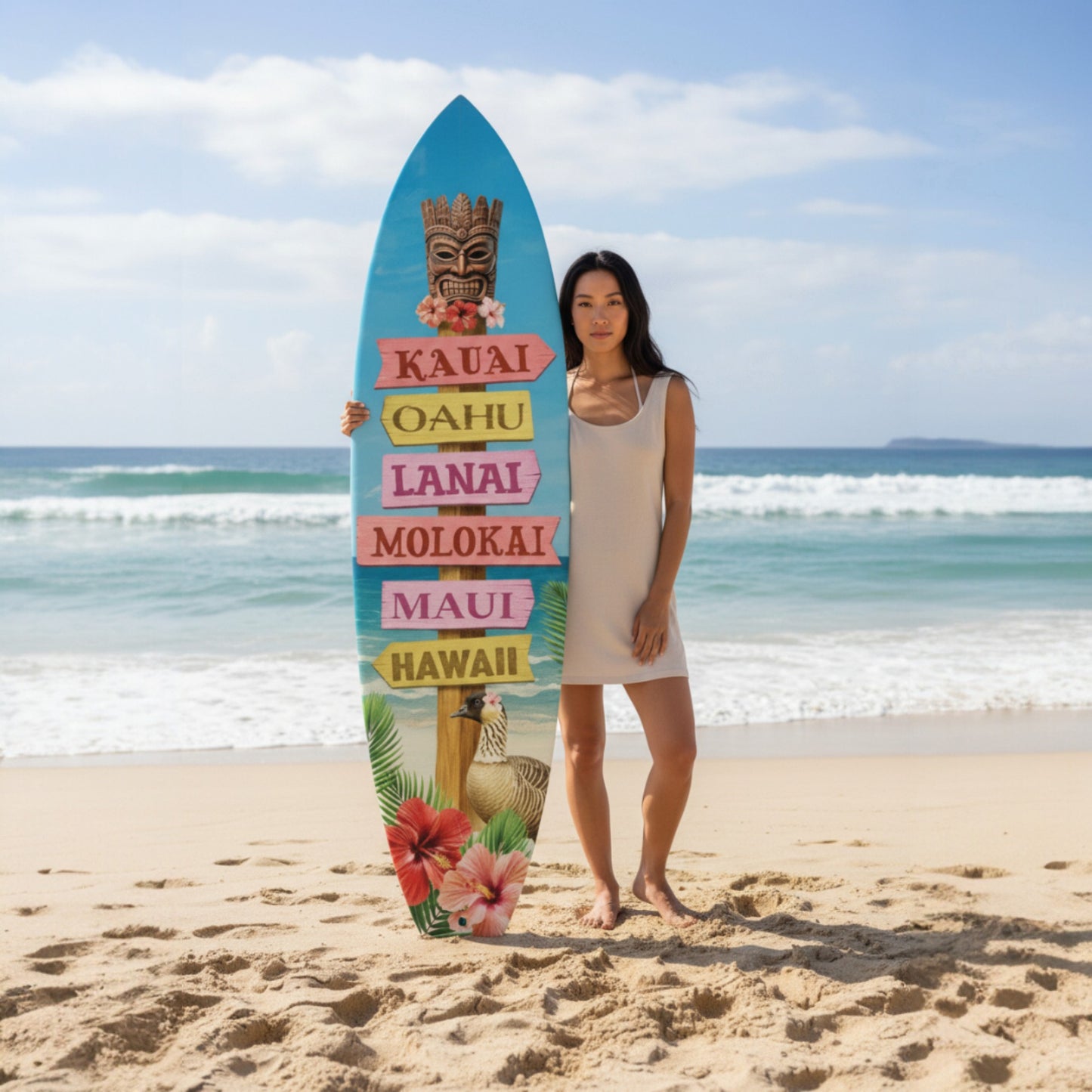 Hawaii Surfboard Sign – PVC Directional Island Wall Art - Beach House Decoration - Outdoor Tropical Decor