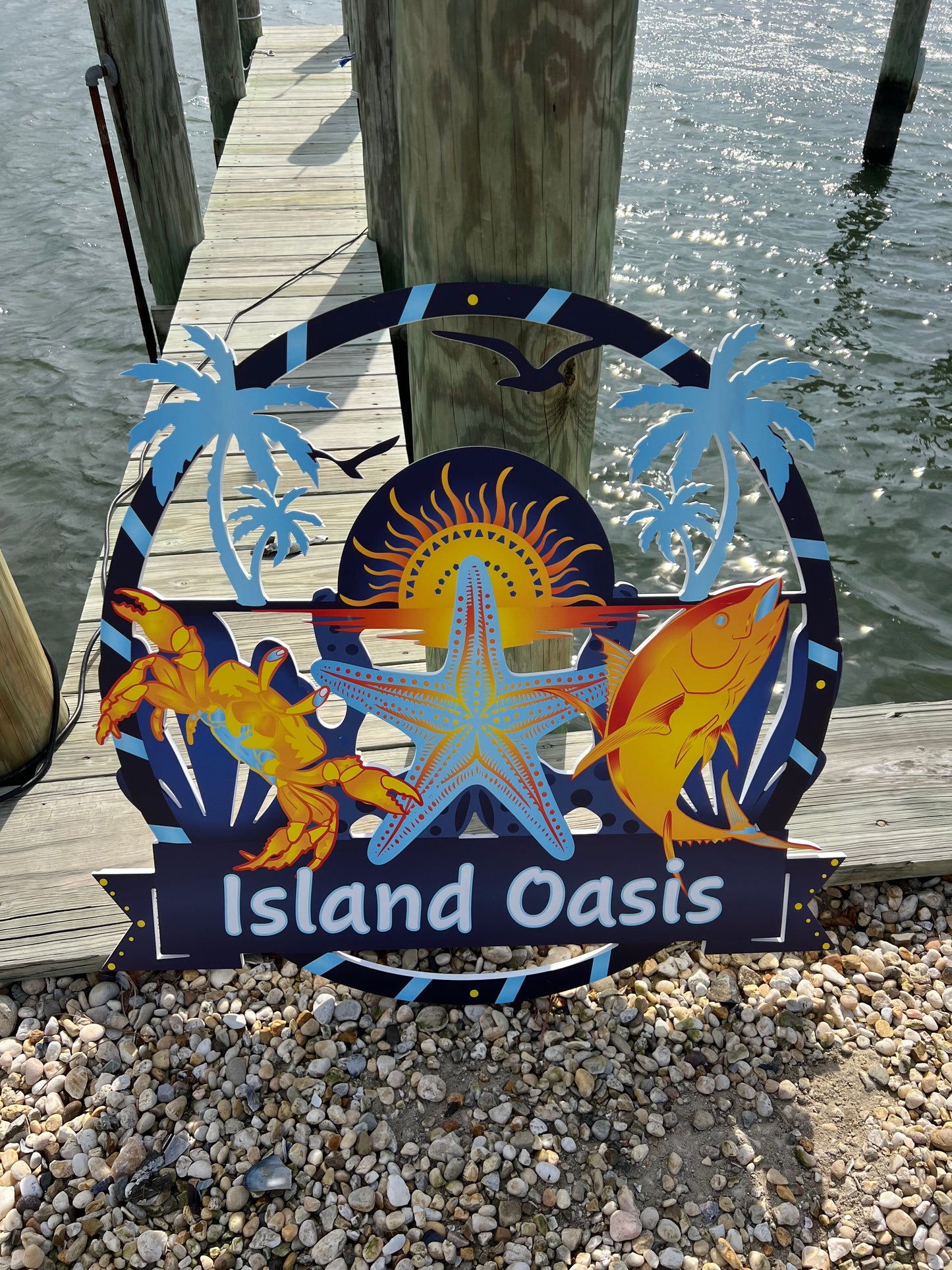 Beach House Outdoor Sign – Coastal Fire Pit Decor, Adirondack Chairs & Sunset
