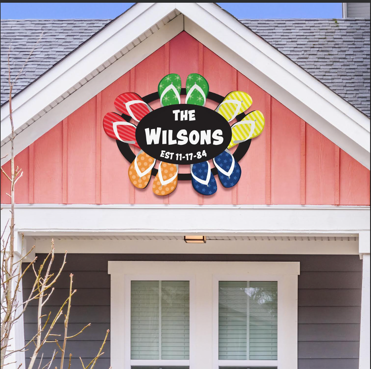 Personalized Flip Flop Family Sign - Custom Beach House Decor - Coastal Outdoor PVC Sign