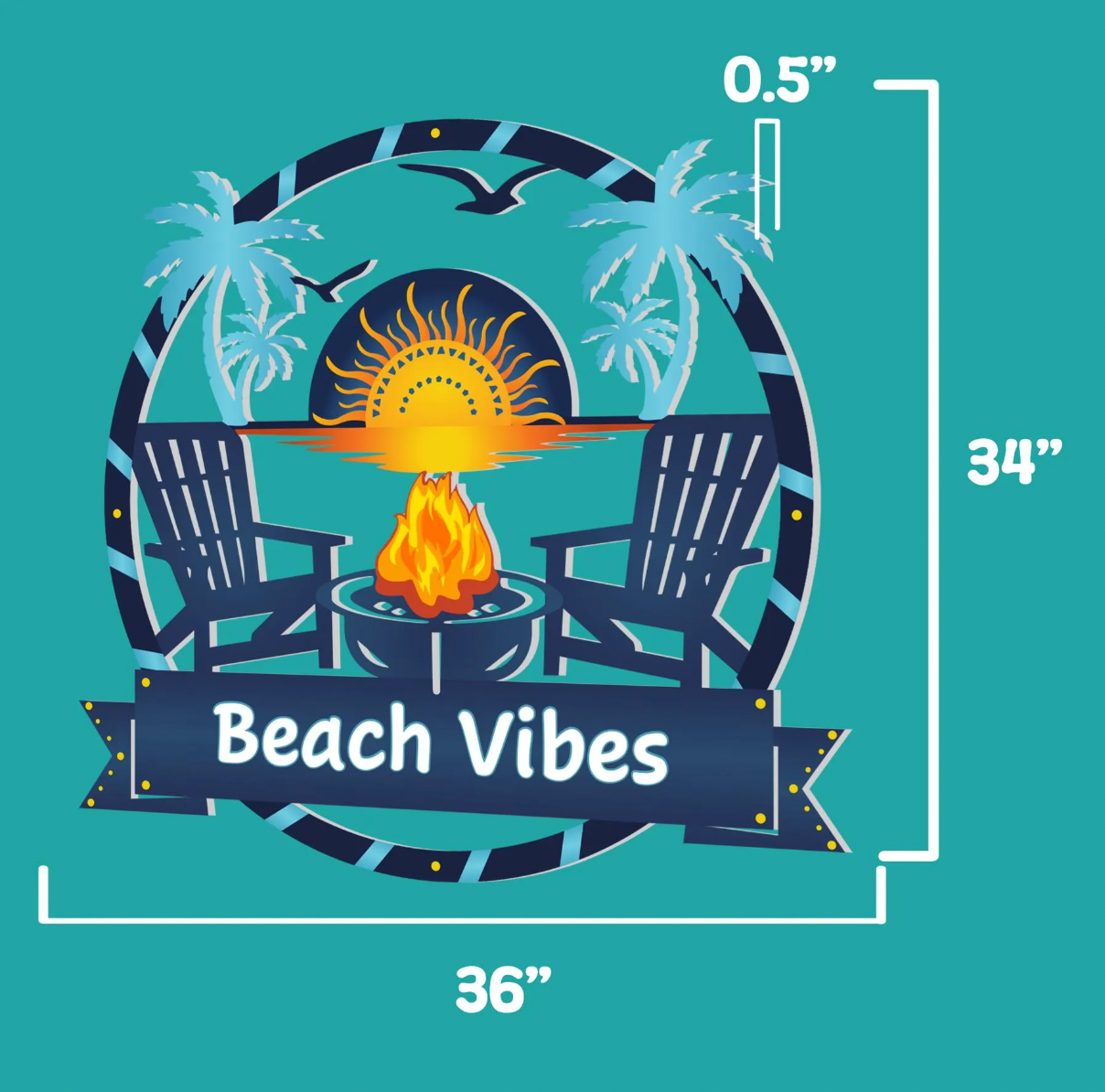 Beach House Outdoor Sign – Coastal Fire Pit Decor, Adirondack Chairs & Sunset