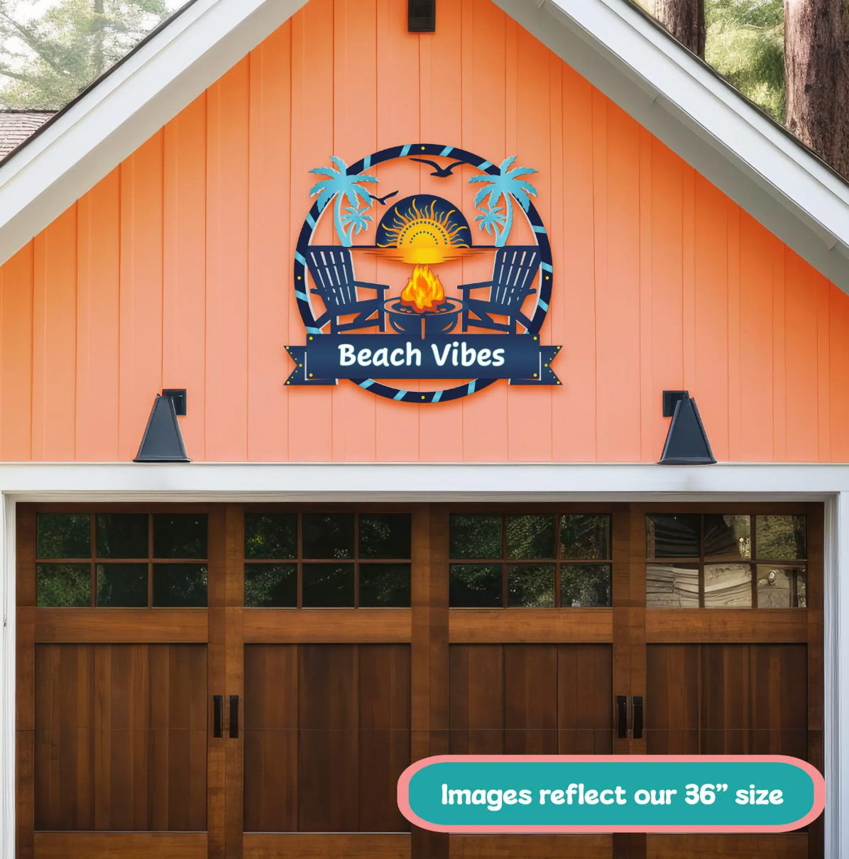 Beach House Outdoor Sign – Coastal Fire Pit Decor, Adirondack Chairs & Sunset