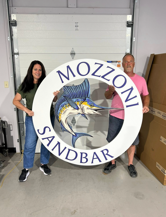 Custom Marlin PVC Nautical Sign – Oversized Round Wall Decor for Home, Bar, or Beach House