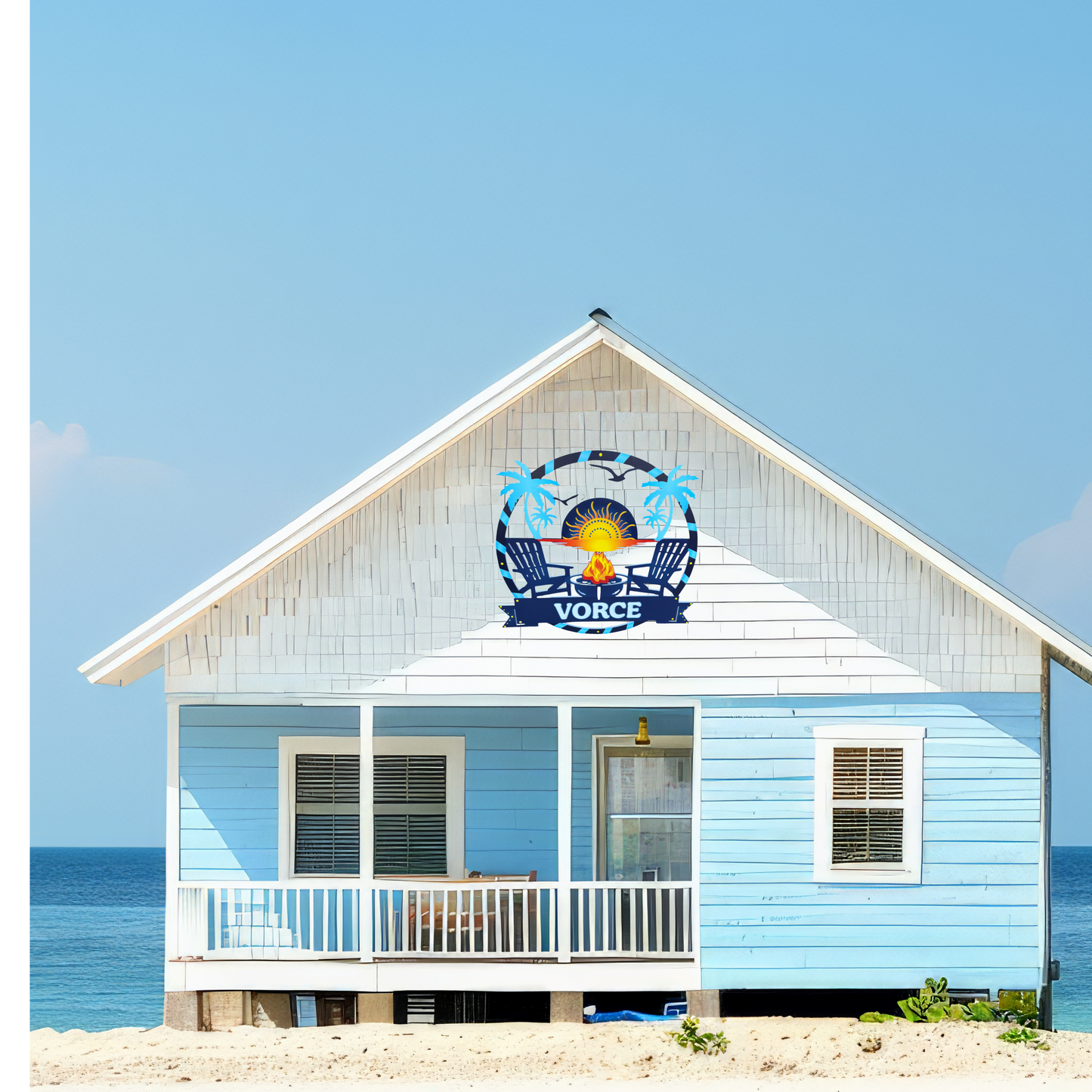 Beach House Outdoor Sign – Coastal Fire Pit Decor, Adirondack Chairs & Sunset