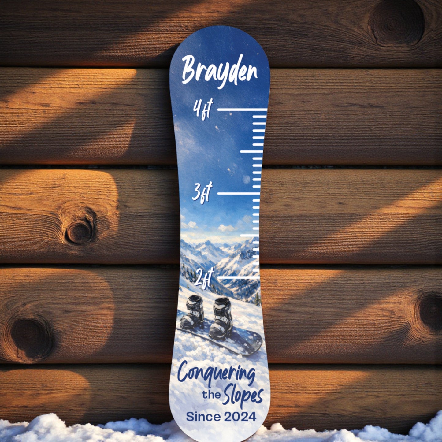 Growth Chart on Snowboard featuring Ski Boots
