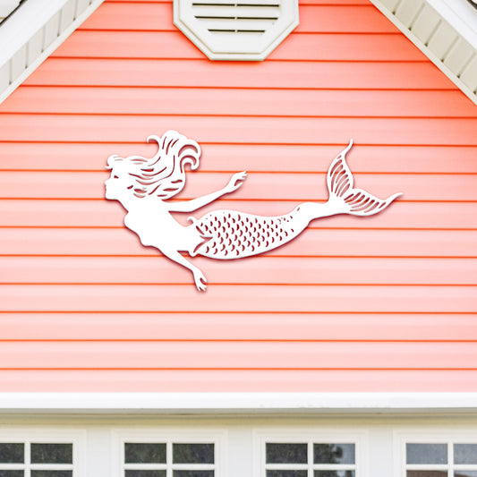 Outdoor Mermaid Wall Art – Weatherproof PVC Mermaid Decoration for Beach House, Fence, Porch, Pool Area – Handmade Coastal Wall Decor