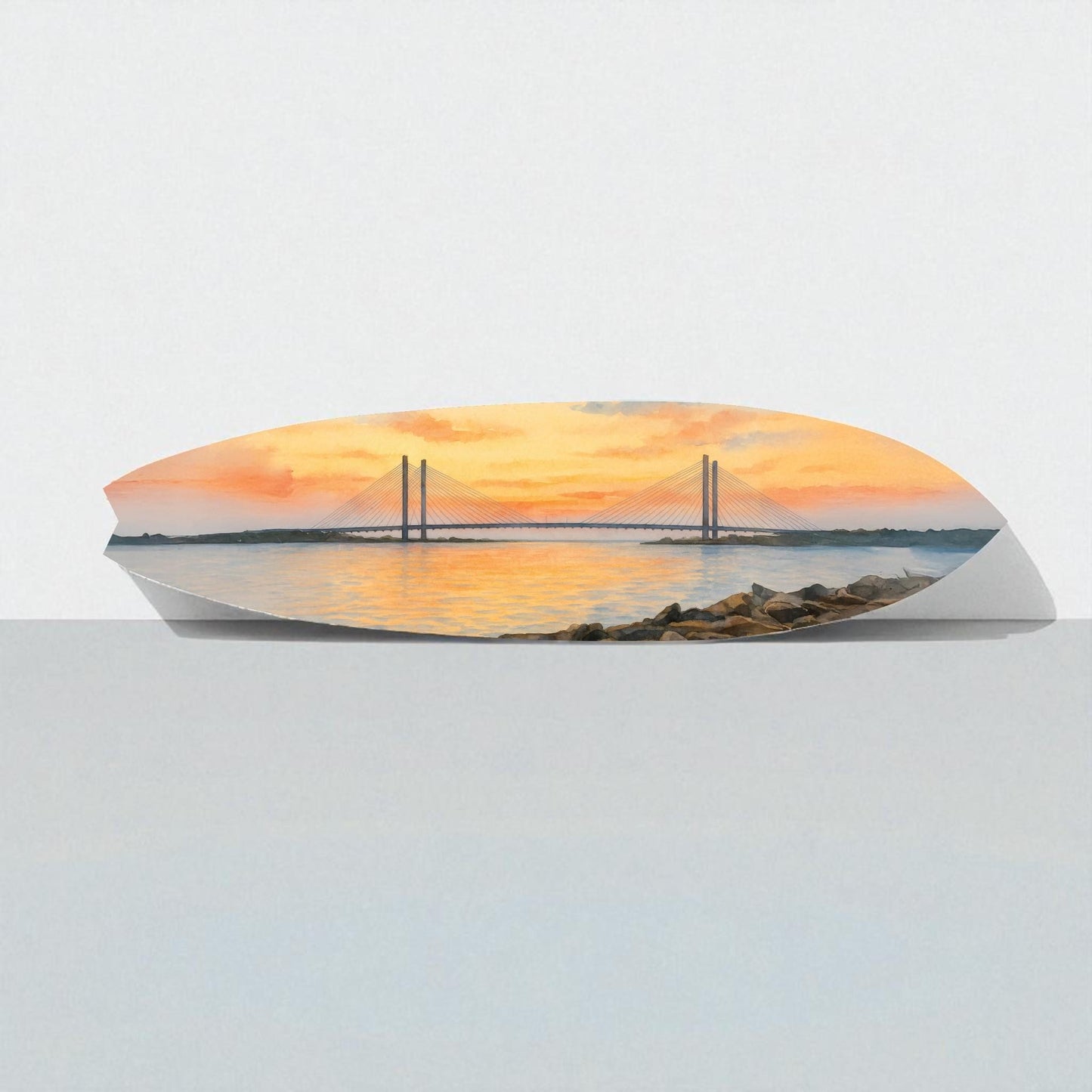 Indian River Bridge Surfboard Wall Art – Delaware Watercolor Coastal Décor, Nautical PVC Surfboard Sign, Outdoor Safe