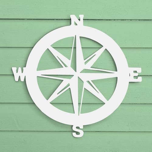 JennyGems Nautical Compass Sign - Outdoor PVC Coastal Wall Art for Beach House, Garage, Shed - Compass Rose Wall Decor