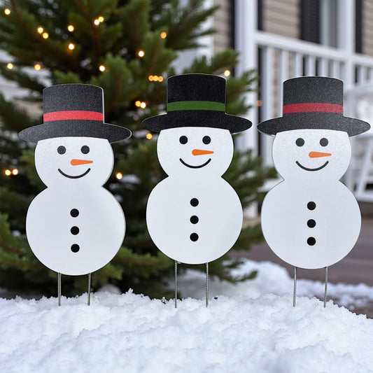 Snowman Yard Stakes Set: PVC Holiday Outdoor Porch Decor