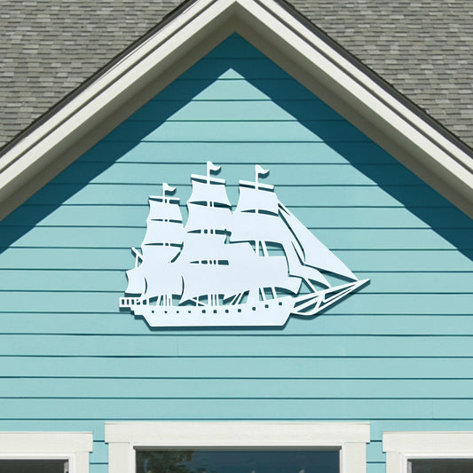 Outdoor Nautical Ship Wall Art – PVC Schooner Ship Décor for Beach House, Coastal Home, Shed, Garage – Weatherproof Ocean-Themed Sign Indoor Outdoor Use