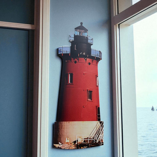 Breakwater Lighthouse Wall Art – Lewes Delaware Coastal Décor, PVC Lighthouse Sign for Indoor/Outdoor Use