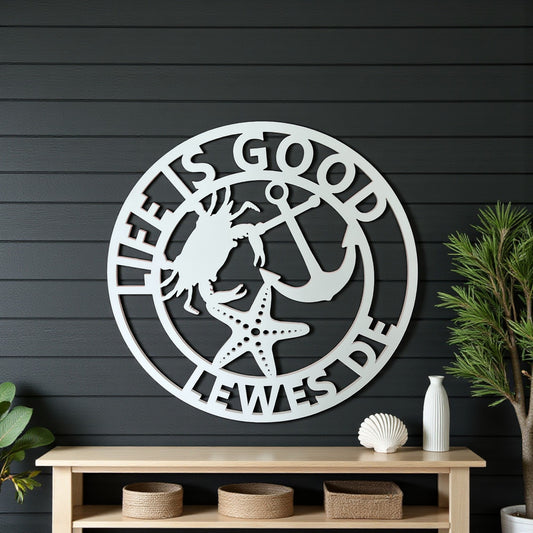 Life Is Good PVC Round Sign – Custom Town and State Wall Art for Home, Beach House, or Outdoor Décor – 2-Foot Round