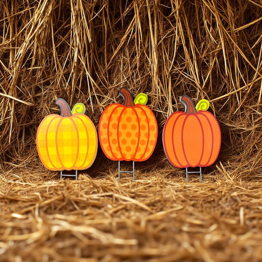 PVC Pumpkin Yard Stakes Set: Durable Autumn Garden Decor - Outdoor Fall Decorations - Made in USA