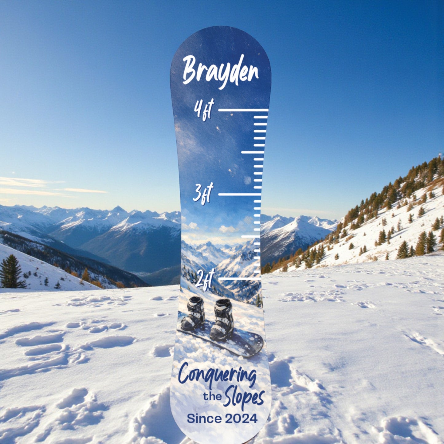 Growth Chart on Snowboard featuring Ski Boots