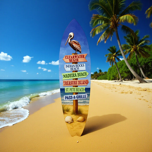 Florida Surfboard Wall Art - Coastal Beach House Decor, Weather-Resistant PVC Indoor Outdoor