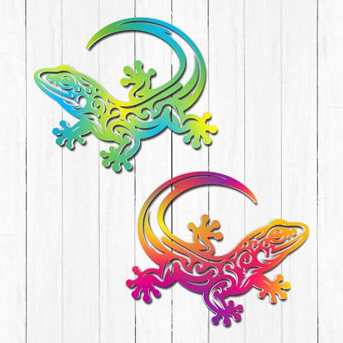 Outdoor Gecko Wall Art – 2 Pack Colorful PVC Lizard Decor – Tropical Gecko Wall Decoration for Garden Fence Home – 12 Inch