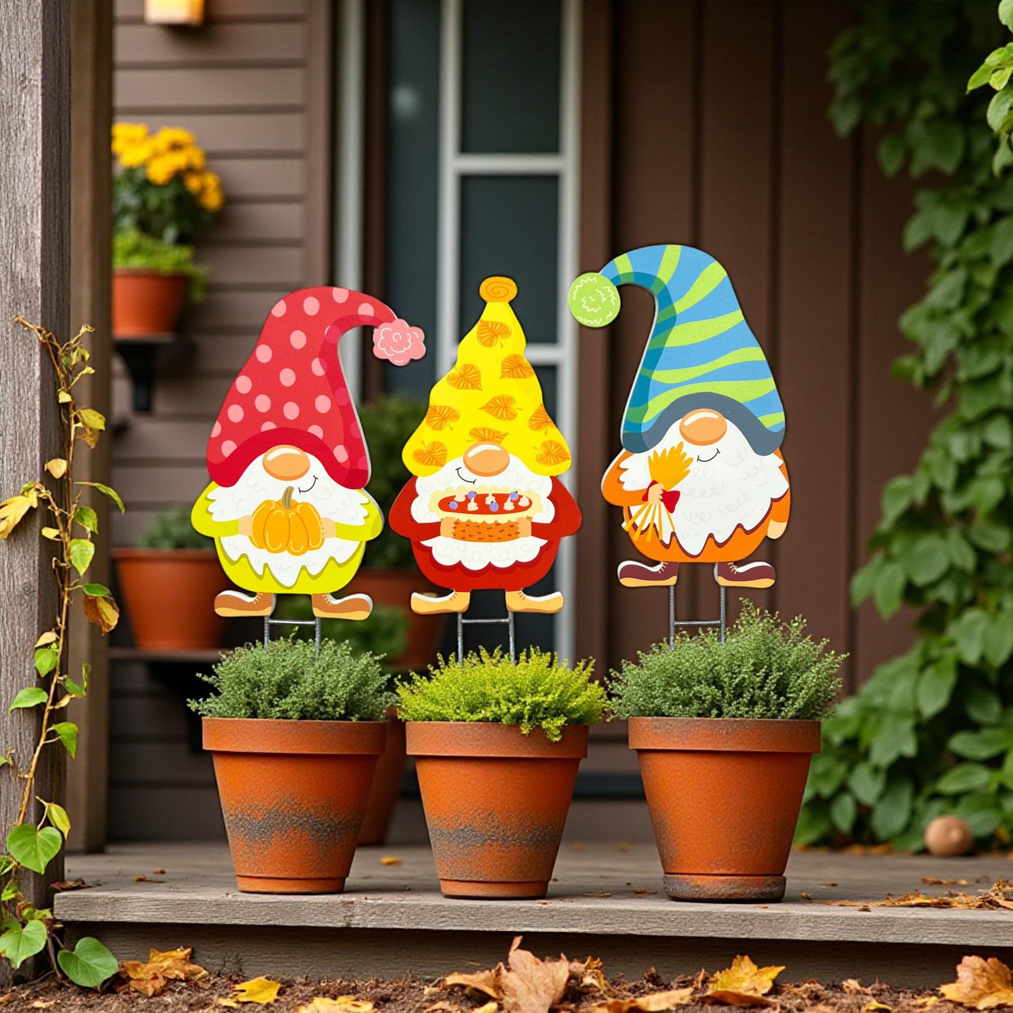 Fall Gnome Yard Stakes Set: PVC Autumn Porch Decor - Outdoor Fall