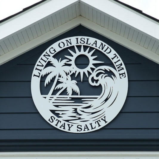 Living on Island Time Stay Salty Sign – 3 Ft Round PVC Outdoor Beach House Wall Art, Coastal Decor, Tropical Wave & Palm Tree