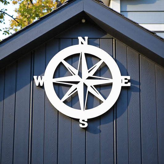 Outdoor Nautical Compass Sign - Outdoor PVC Coastal Wall Art for Beach House, Garage, Shed - Compass Rose Wall Decor