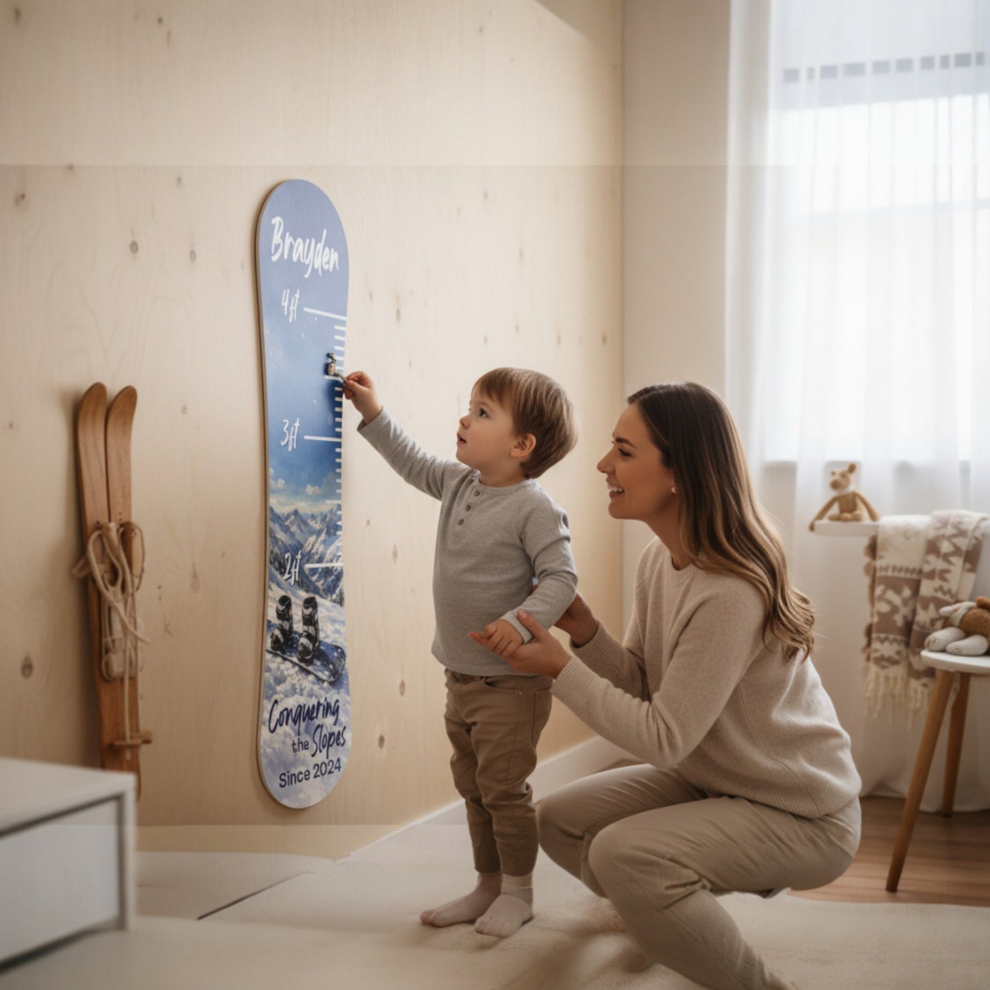 Growth Chart on Snowboard featuring Ski Boots