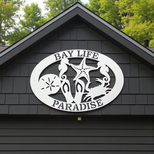 Bay Life Paradise Sign – Coastal Wall Art, PVC Beach House Decor, Nautical Outdoor Sign, 36x24 Inches