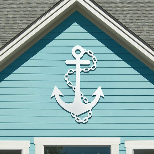 Outdoor Anchor Wall Decor – Nautical Beach House Sign – Weatherproof PVC Anchor with Chain – Ocean Marine Art for Indoor Outdoor Use