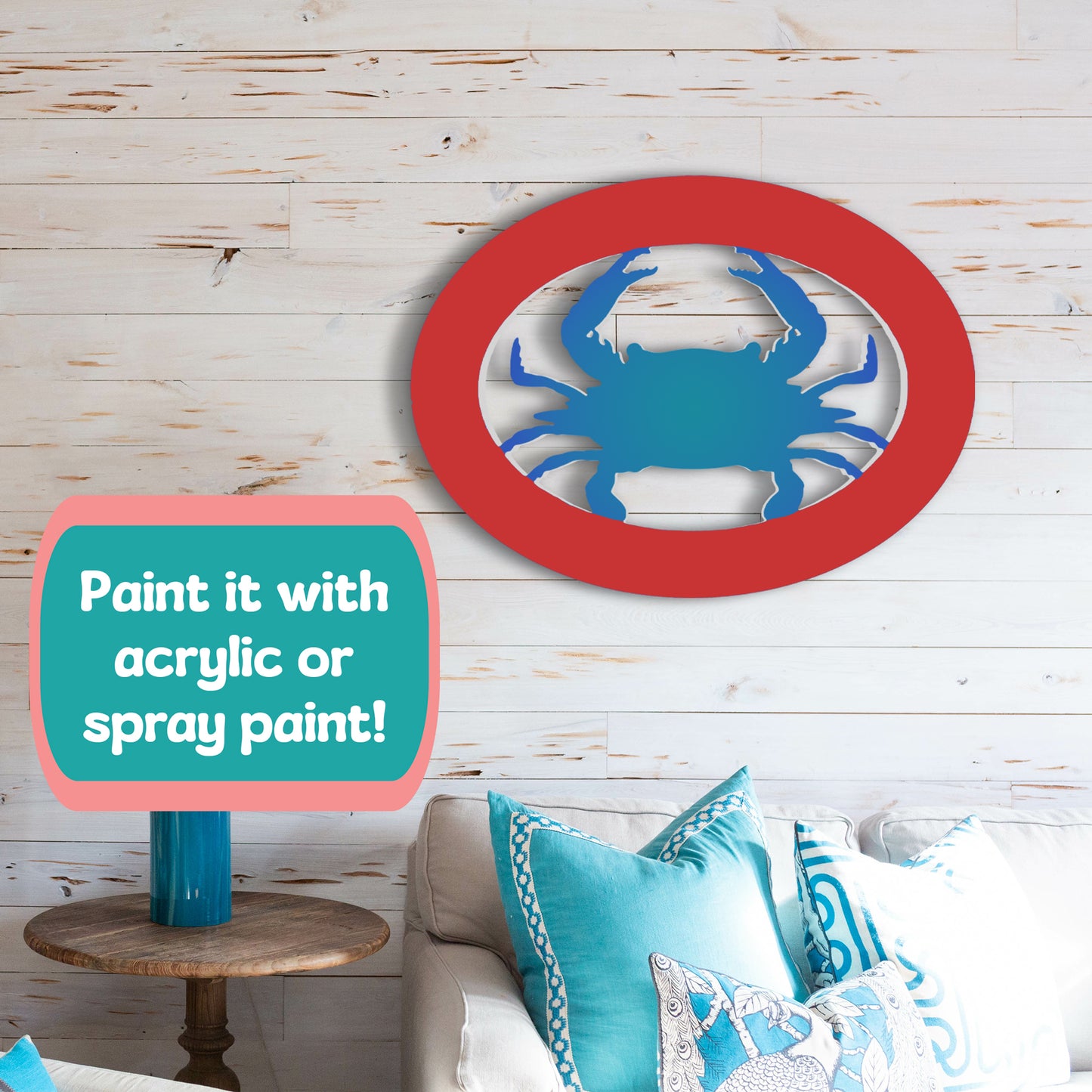 Outdoor Crab Wall Decor – Coastal Nautical Beach House Accent for Home, Garage, Shed – Weatherproof Crab Sign – Paintable Coastal Wall Art