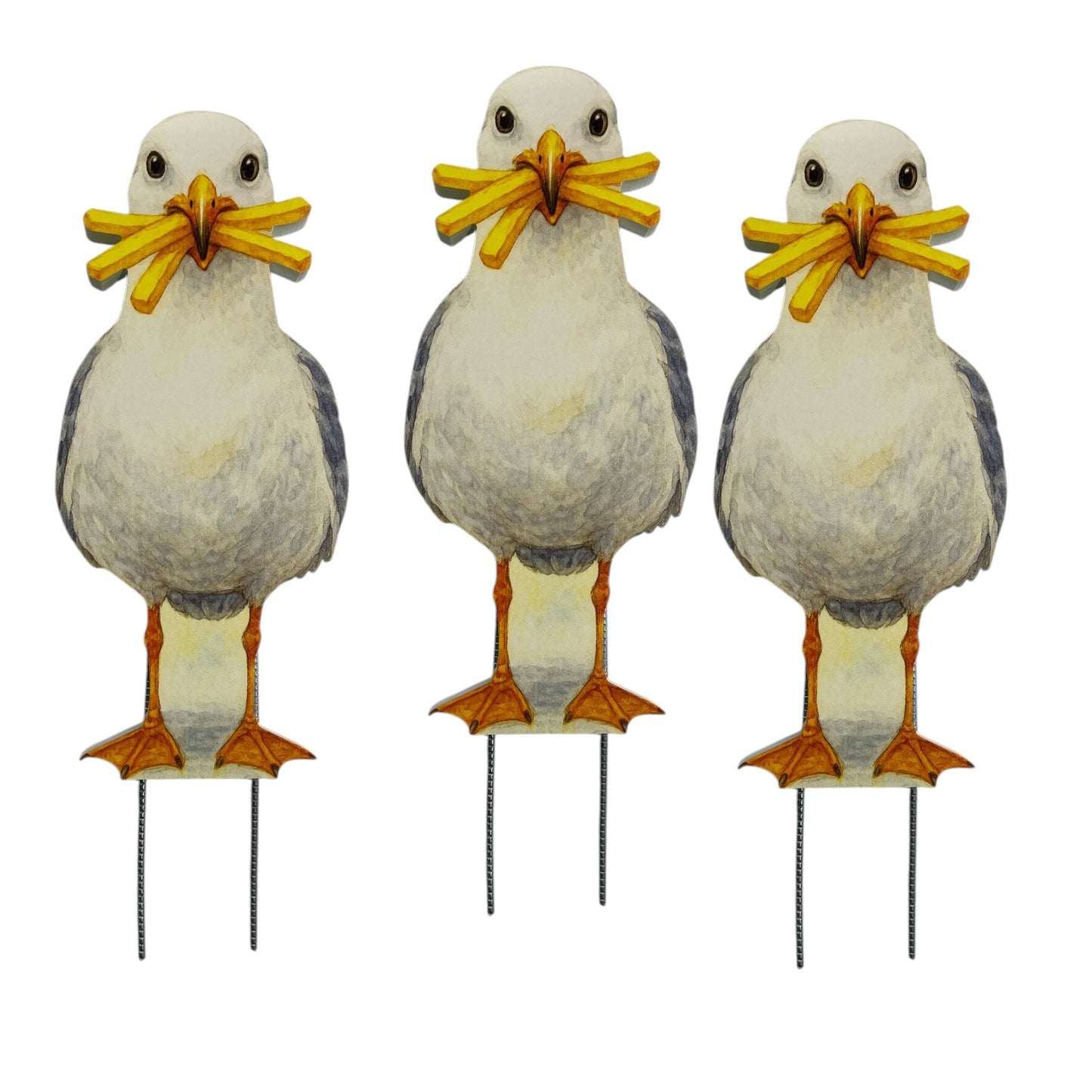 Seagull Yard Signs - Funny Beach Bird Lawn Decorations with French Fries, PVC Outdoor Decor with Metal Stakes, Coastal Garden Accent