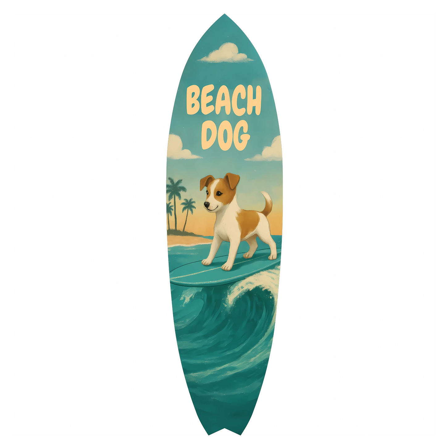 Outdoor Surfboard Wall Decor – Coastal Pet Wall Art for Porch, Pool, Fence, PVC Beach House Decor for Dog Owners, Beach Dog, 4 foot
