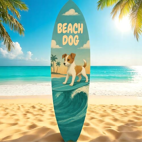 Outdoor Surfboard Wall Decor – Coastal Pet Wall Art for Porch, Pool, Fence, PVC Beach House Decor for Dog Owners, Beach Dog, 5 foot
