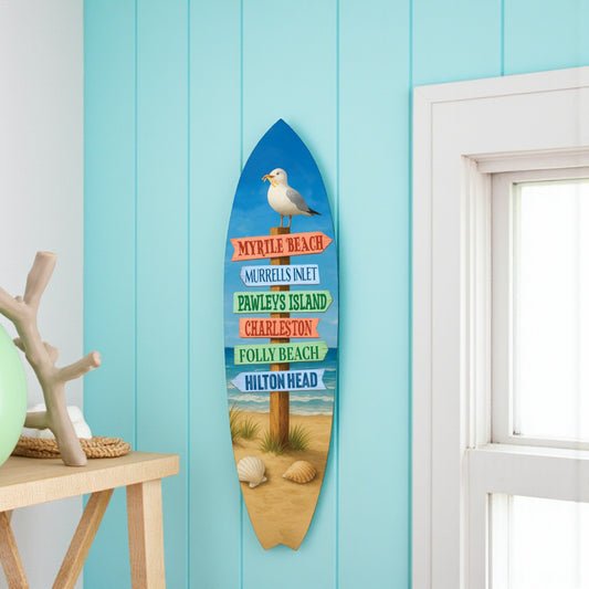 South Carolina Surfboard Wall Art - Coastal Beach House Decor, Weather-Resistant PVC Indoor Outdoor