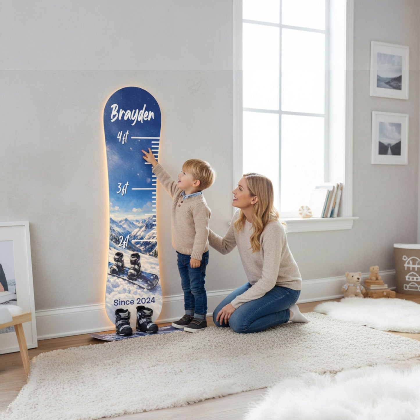 Growth Chart on Snowboard featuring Ski Boots