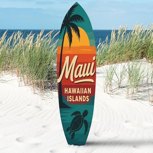 Maui Hawaiian Islands Surfboard Wall Art — Outdoor PVC Sign, Palm Tree & Sea Turtle, Weatherproof Coastal Beach House Decor, Multiple Sizes
