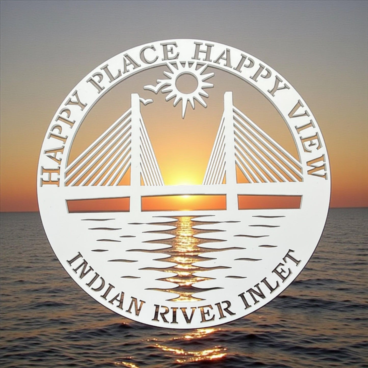 Delaware Coastal Wall Art, Happy Place Happy View Indian River Inlet Bridge Outdoor PVC