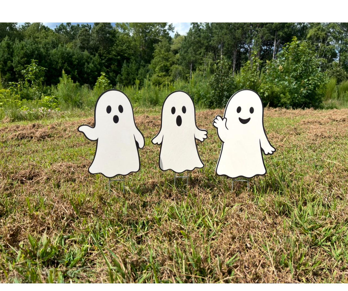 Ghost Yard Signs and Decorations: Outdoor Fall Decor - Set of 3 PVC Halloween